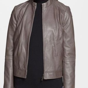 Tory Burch "Brandy" Flint/Mushroom Color Leather Jacket